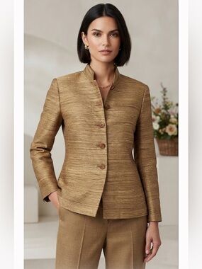 Vintage Barry Bricken Woven Silk Mandarin Collar Blazer